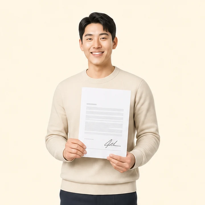 개인회생 중고차 장기렌트 서면 견적서를 들고 있는 고객